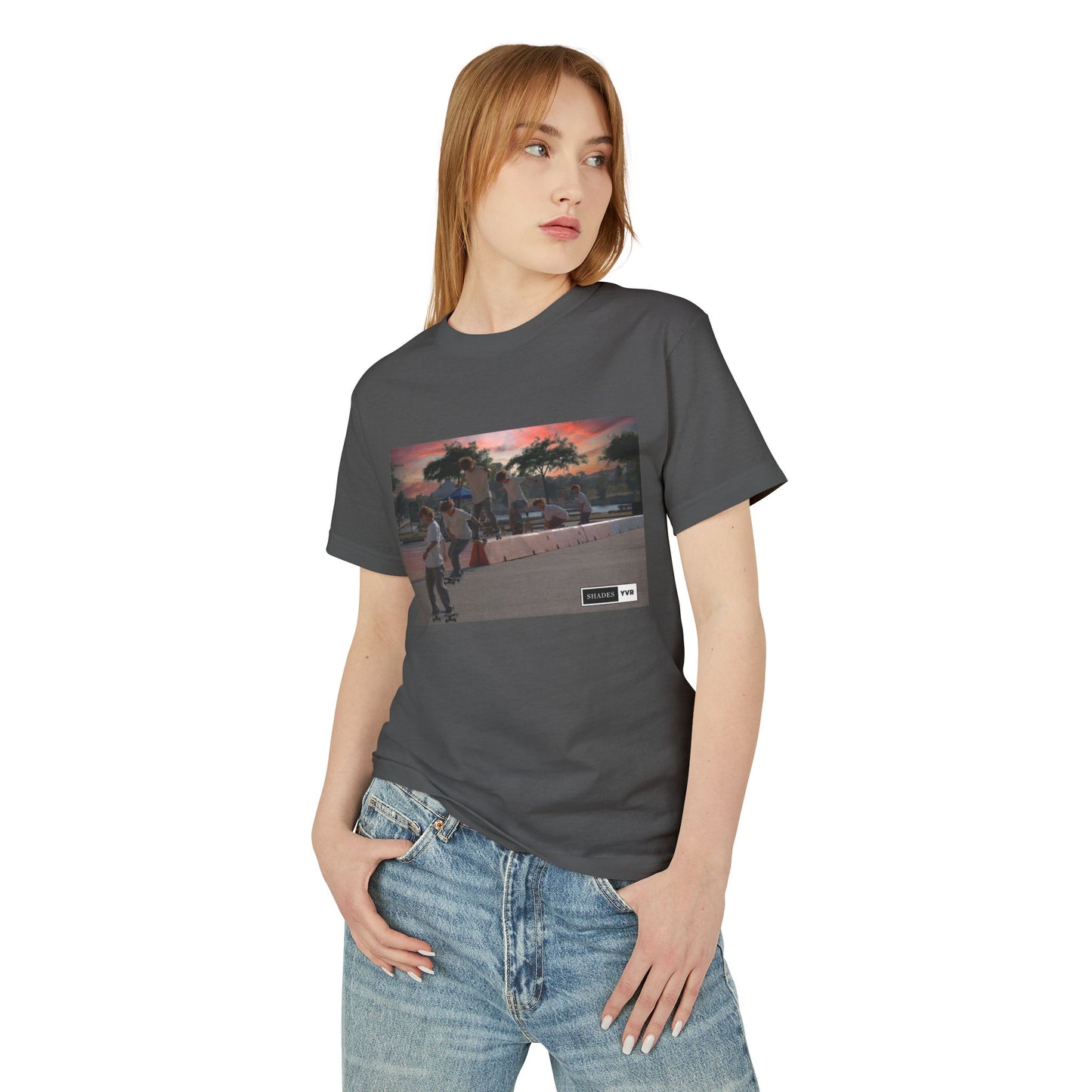 Urban Vibe Unisex Tee - Sunset Beach Skateboarder Cotton Tee